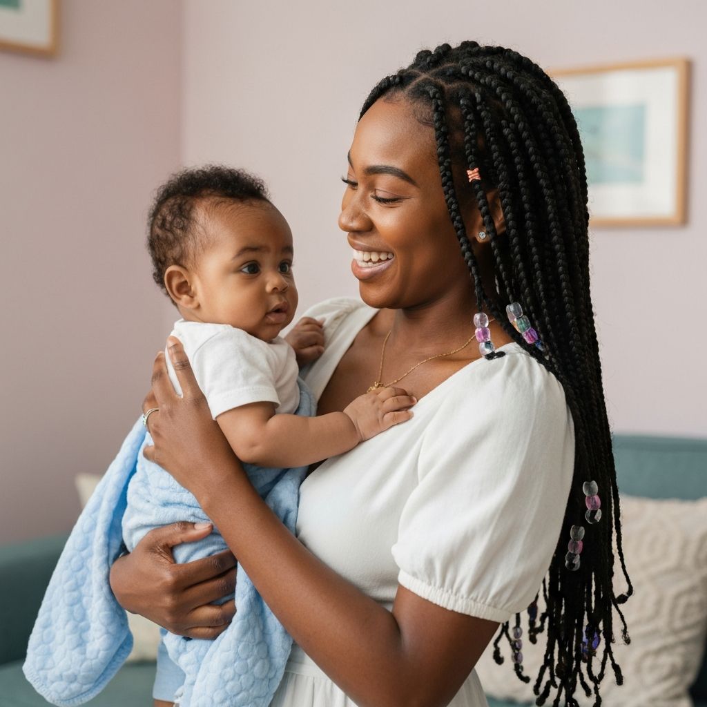 Boldog édesanya csecsemővel