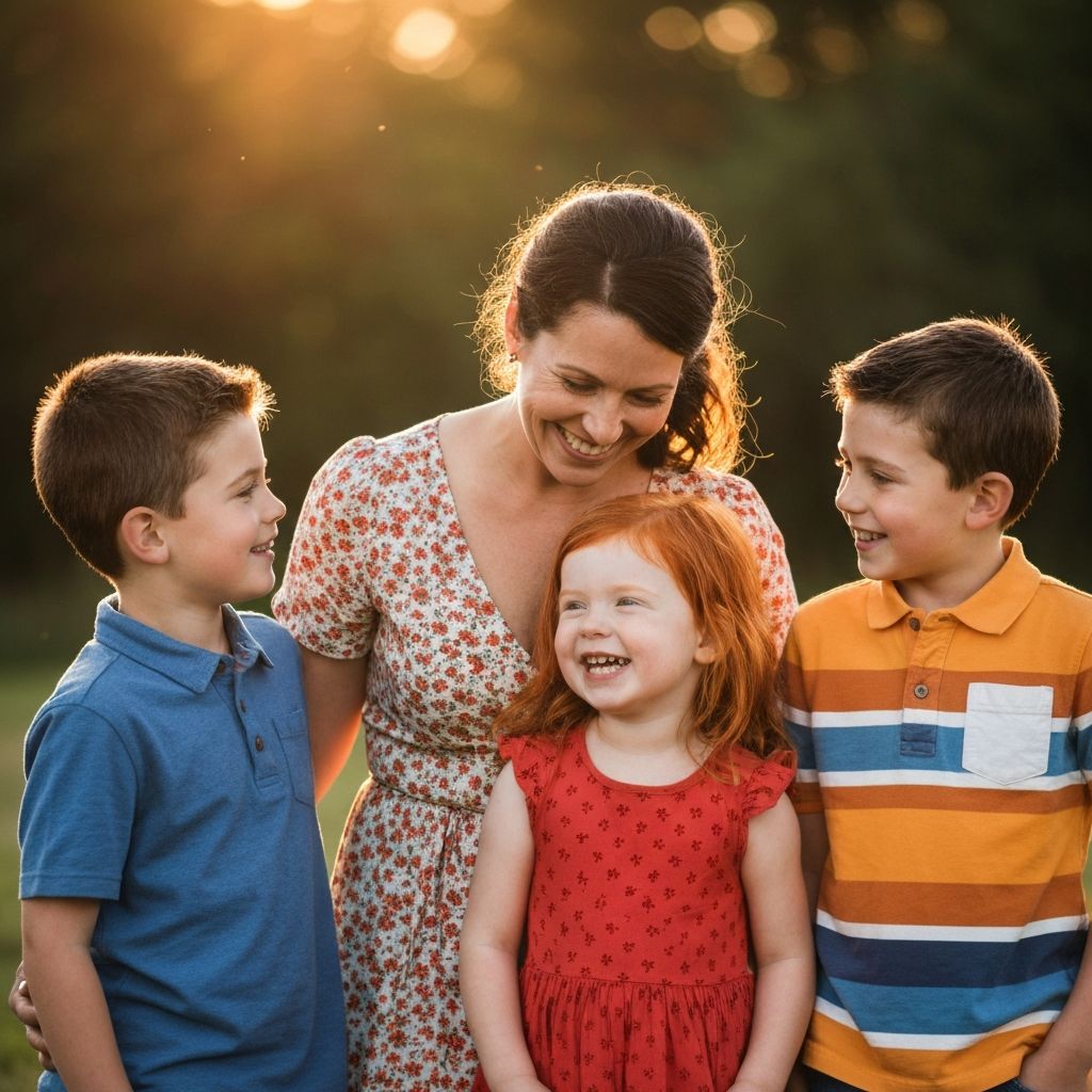 Boldog anya három gyermekével